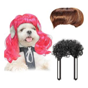 Adjustable Elastic Band Red Big Wave Wig Funny Dog Wig Gift for Small Medium Large Dogs