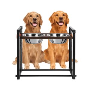 Adjustable Elevated Dog Bowl Stand for Large and XL Size Dogs with Stainless Steel Bowls