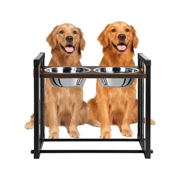 Adjustable Elevated Dog Bowl Stand for Large and XL Size Dogs with Stainless Steel Bowls