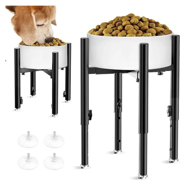 Adjustable Elevated Dog Bowl Stand with Four Height Adjustments and Suction Cups