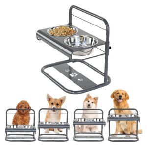 Adjustable Elevated Dog Bowl Stand with Stainless Steel Bowls for Large Dogs