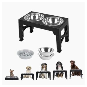 Adjustable Elevated Dog Bowls with Stainless Steel Slow Feeder for Reduced Joint Strain