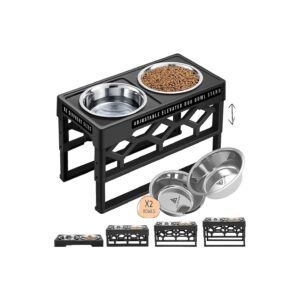 Adjustable Elevated Dog Feeder Stand with Stainless Steel Bowls for Large Breed Dogs