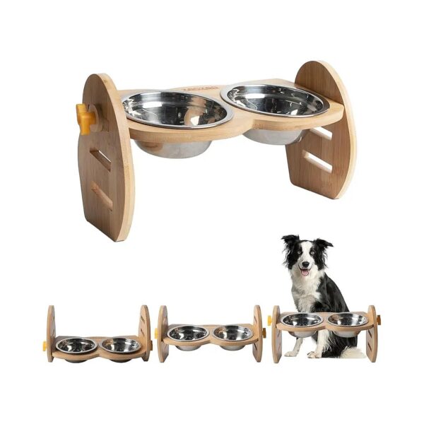 Adjustable Elevated Dog Feeder for Small Dogs and Cats with Stainless Steel Bowls