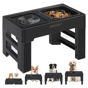 Adjustable Elevated Slow Feeder Dog Bowls with No Spill Water Bowl for All Breed Sizes