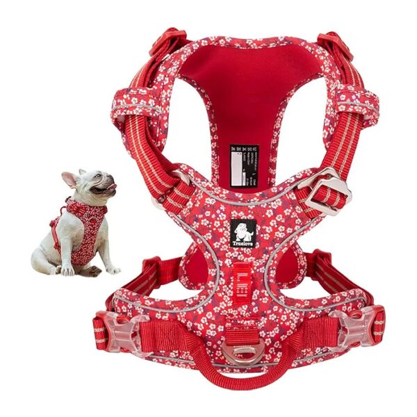 Adjustable Floral Reflective Dog Harness with No Pull Design for Small Medium Large Dogs