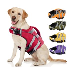 Adjustable Flotation Life Jacket for Dogs with Reflective Stripes and Comfortable Motion