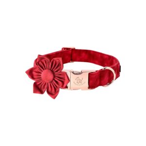 Adjustable Flower Dog Collar for Small Medium Large Dogs in Christmas Red Color