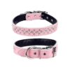 Adjustable Genuine Leather Rhinestones Dog Collar for Small and Medium Breeds Pink