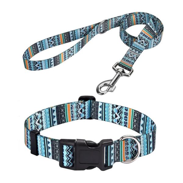 Adjustable Green Bohemia Dog Collar and Leash Set for Small Medium Large Dogs Puppy