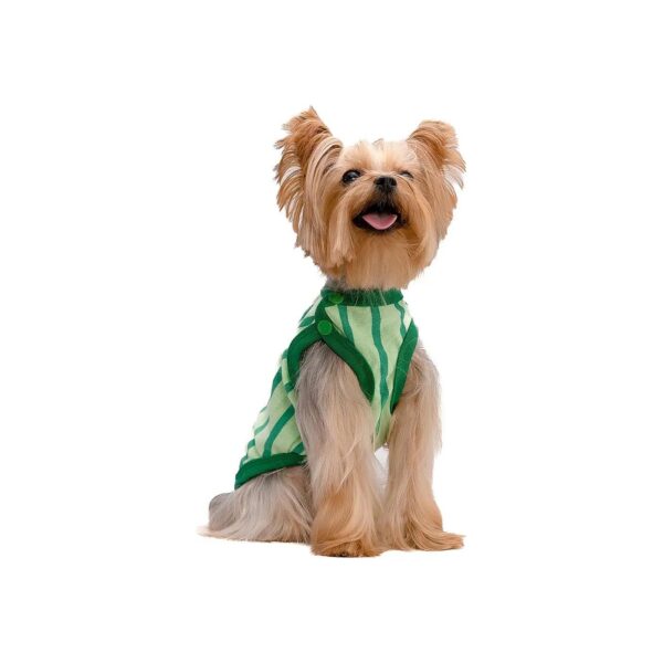 Adjustable Green Sweatshirt Vest for Small Tiny Dogs with Vertical Stripe Pattern