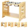 Adjustable Height Bamboo Elevated Pet Stand with 2 Stainless Steel Feeding Bowls