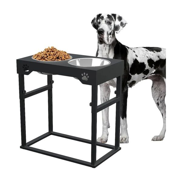 Adjustable Height Dog Bowl Stand With Stainless Steel Bowls For Comfortable Eating