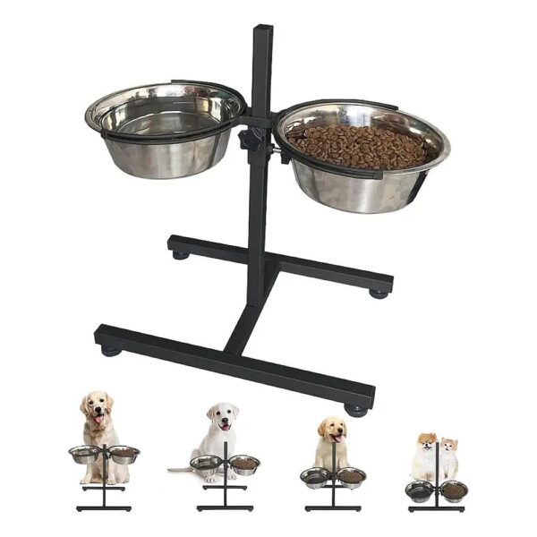 Adjustable Height Dog Bowl Stand with Stainless Steel Bowls for Large Dogs