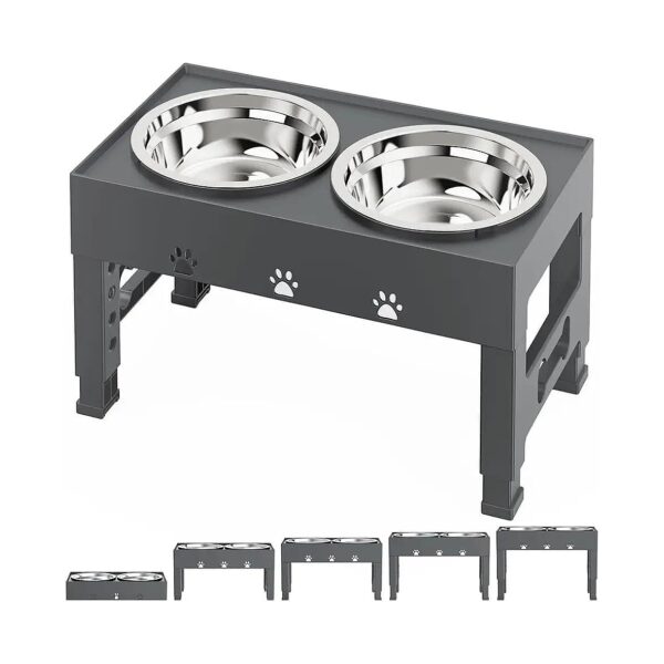 Adjustable Height Stainless Steel Dog Food and Water Bowls with Spill-Proof Design