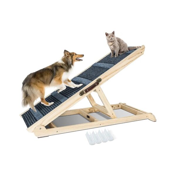 Adjustable Height Wooden Dog Ramp Pet Accessory for Bed Couch Car with Folding Design