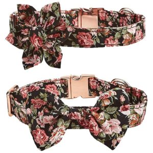 Adjustable Large Dog Collar with Detachable Floral Bowtie for Medium and Big Dogs