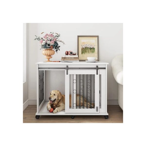 Adjustable Large Dog Crate with Double Doors, Flip-top Plate, and Wheels for Growing Dogs