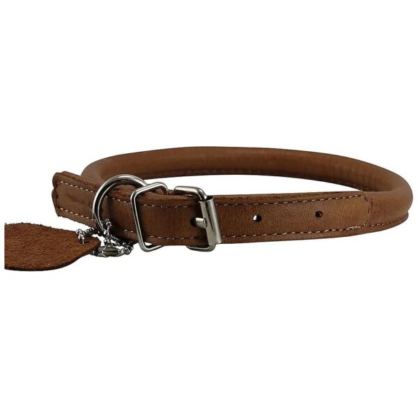 Adjustable Leather Collar with Rolled Design for Long Hair Dogs