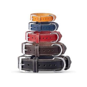 Adjustable Leather Dog Collar for Small Medium Large Dogs in Black