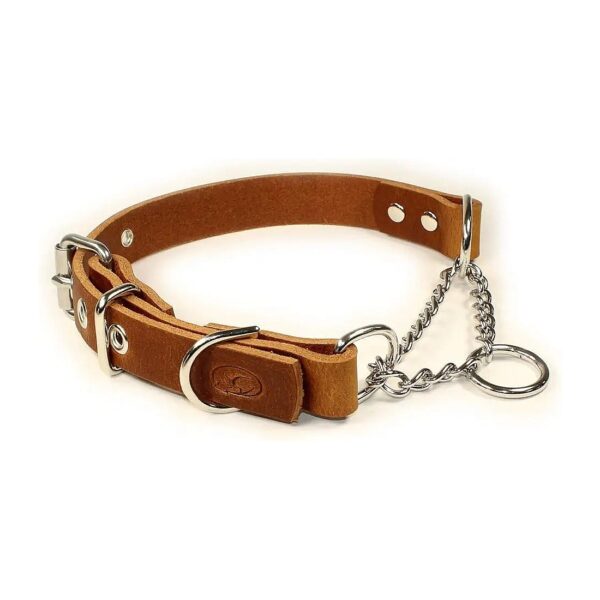 Adjustable Leather Dog Collar with Half-Check Chain and Stainless Steel Buckle