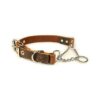 Adjustable Leather Martingale Chain Training Collar for Dogs 20-24 inches Dark Brown