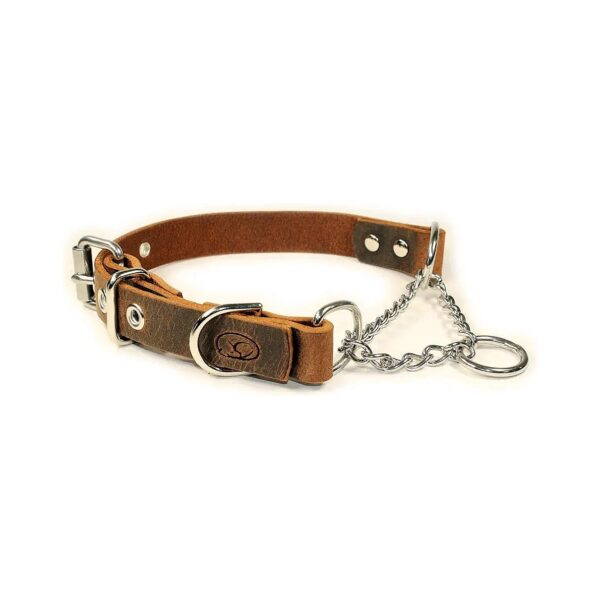 Adjustable Leather Martingale Chain Training Collar for Dogs 20-24 inches Dark Brown