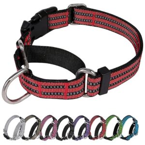 Adjustable Martingale Nylon Dog Collar Reflective Red Provides Control for Strong Pullers