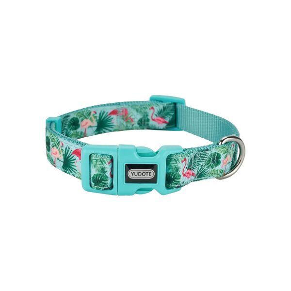 Adjustable Medium Size Dog Collar with Soft Webbing and Flamingo Pattern