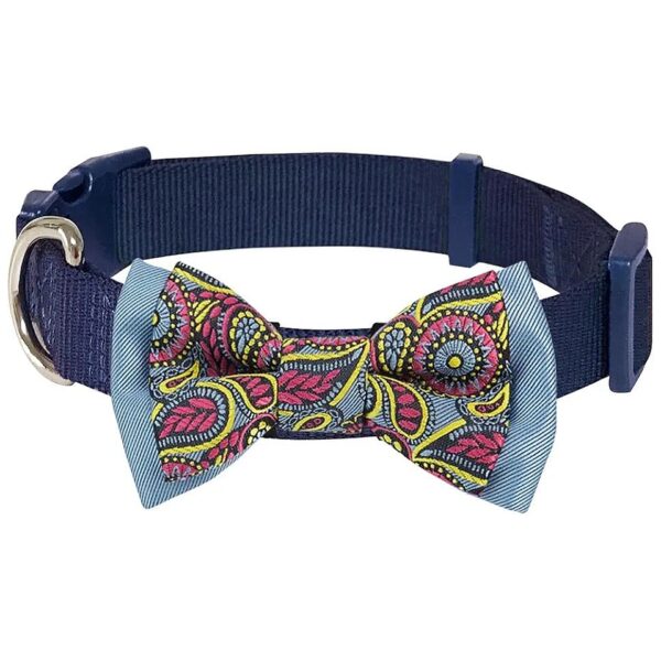 Adjustable Navy Blue Dog Collar with Small Size and Classic Paisley Print