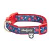 Adjustable Navy Blue Dog Collar with Spring Garden Pattern and Comfy Neoprene Padding