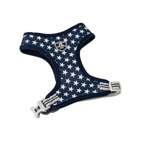 Adjustable No-Pull Dog Harness with Padded Soft Mesh, Rear Buckle, and Navy Star Pattern