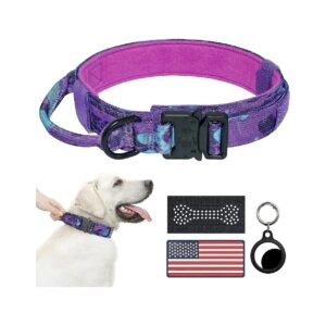 Adjustable Nylon Dog Collar with Handle, Buckle, and Airtag Holder for Large Dogs