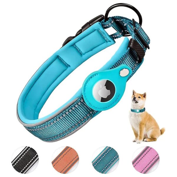 Adjustable Nylon Dog Collar with Integrated AirTag Holder for Small Medium Large Pet Dogs