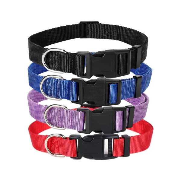 Adjustable Nylon Dog Collars for Small Medium Large Dogs, Black Blue Red Purple Colors