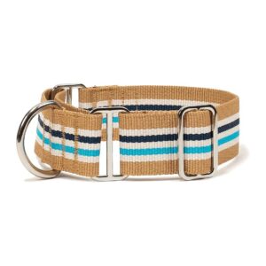 Adjustable Nylon Martingale Dog Collar with Striped Pattern Light Sand Medium