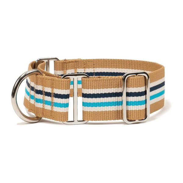 Adjustable Nylon Martingale Dog Collar with Striped Pattern Light Sand Medium