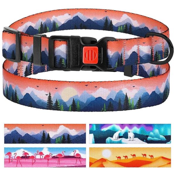 Adjustable Nylon Pet Collar with Mountains Pattern for Small Medium Large Dogs