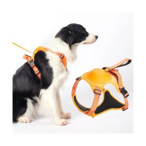 Adjustable Orange Dog Harness with Retractable Leash and Soft Padded Vest for Medium Dogs