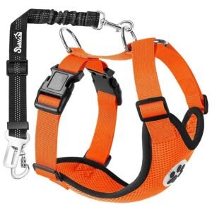 Adjustable Orange Dog Seatbelt Harness with Safety Tether for Small to Medium Pets Breeds