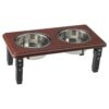 Adjustable Pet Diner for Small Medium Breeds Cherry Wood Stainless Steel