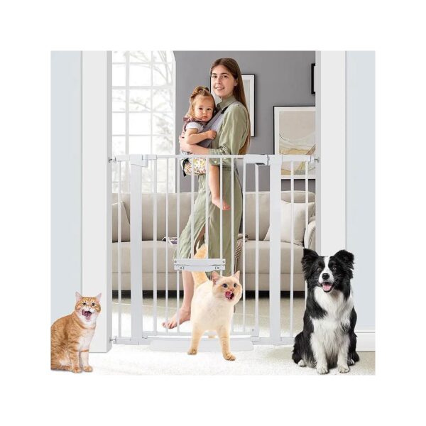 Adjustable Pet Gate for Hallway and Stairs with Small Cat Door for Easy Passage