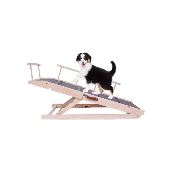 Adjustable Pet Ramp for Dogs and Cats with Natural Wood Finish and Non-Slip Surface