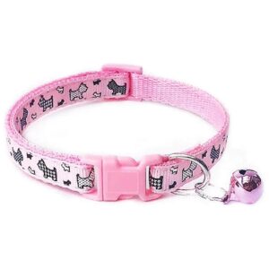 Adjustable Pink Dogs Cartoon Pattern Cat Dog Collar with Bell