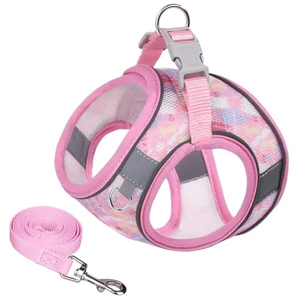 Adjustable Pink Floral Print Dog Harness with Padded Vest for Small Dogs