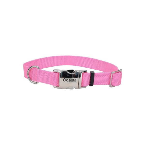 Adjustable Pink Nylon Dog Collar with Metal Snap Buckle for Walking and Tie Outs