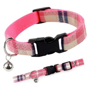 Adjustable Pink Plaid Dog Collars with Soft Cotton Comfort and Durable Construction