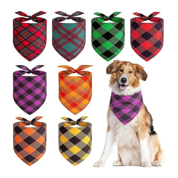 Adjustable Plaid Dog Bandanas, 8 Pack Extra Large Style 2 for Small Medium Large Dogs