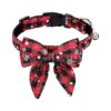 Adjustable Plaid Dog Collar with Bow for Small Medium Large Dogs in Red Color