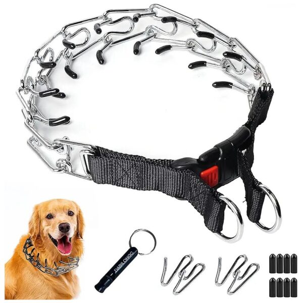 Adjustable Prong Collar for Dog Training with Adjustable Length and Release Buckle